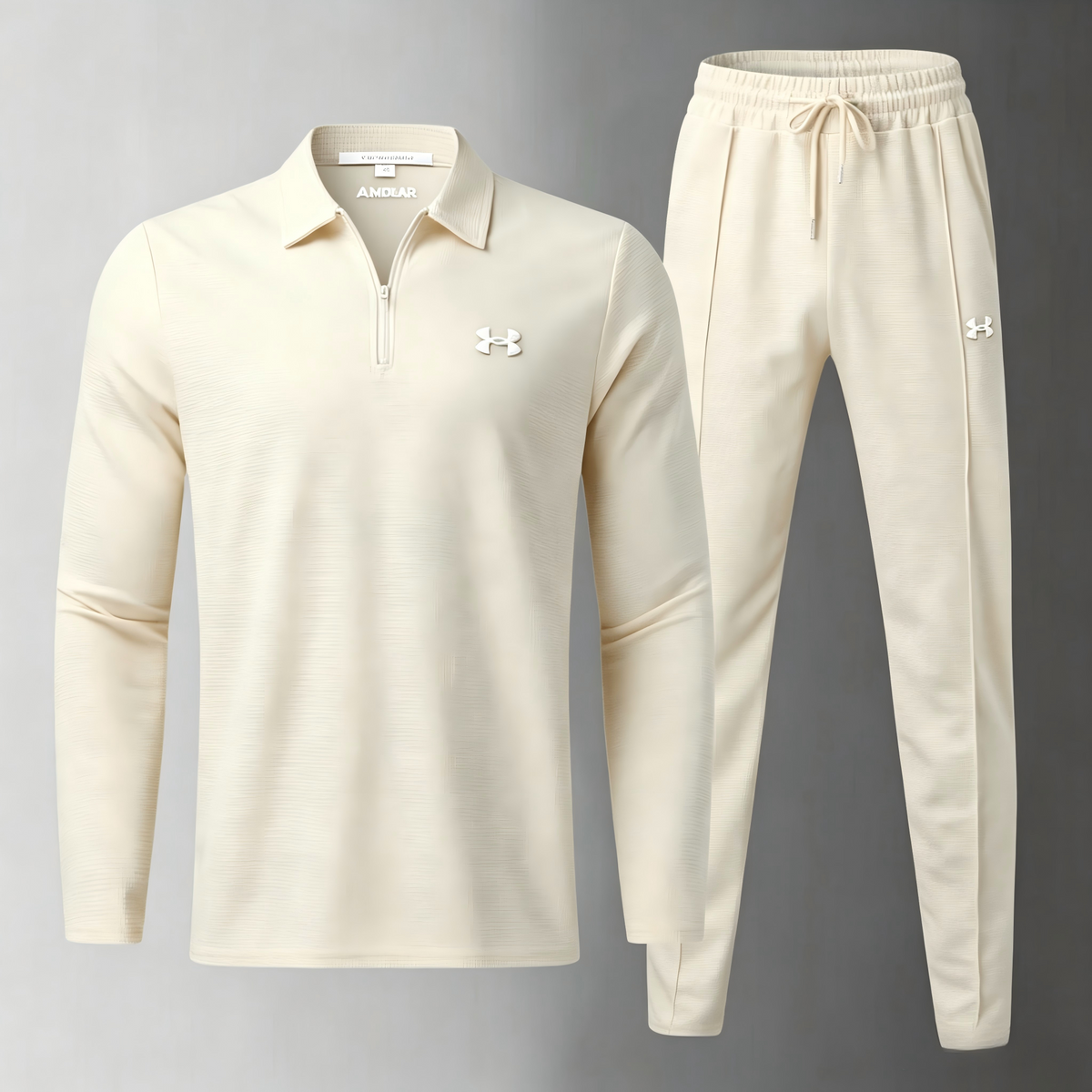 Men’s 2 Piece Tracksuit, Quarter Zip Long Sleeve Polo Top + Drawstring Jogger Pants Set, Casual Sports
