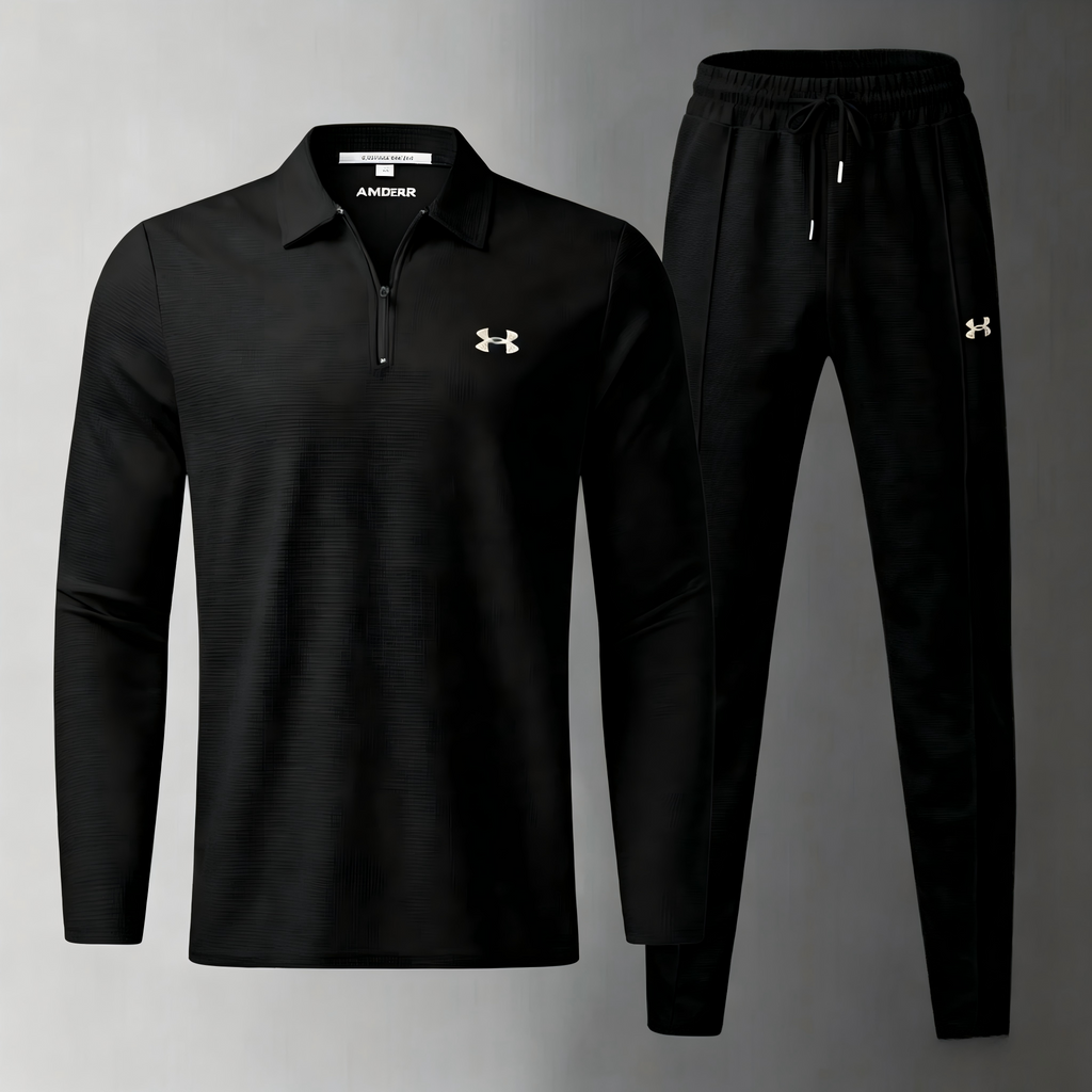 Men’s 2 Piece Tracksuit, Quarter Zip Long Sleeve Polo Top + Drawstring Jogger Pants Set, Casual Sports