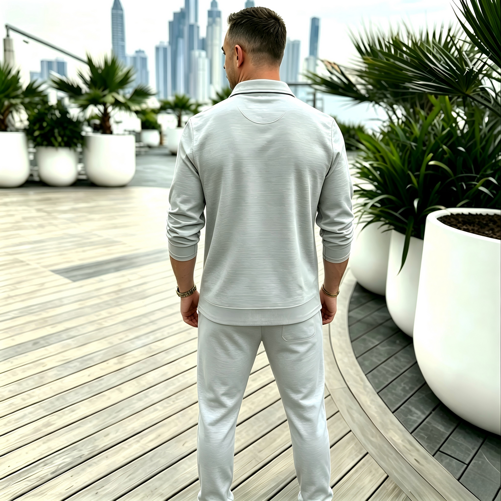Men’s 2 Piece Tracksuit, Quarter Zip Long Sleeve Polo Top + Drawstring Jogger Pants Set, Casual Sports