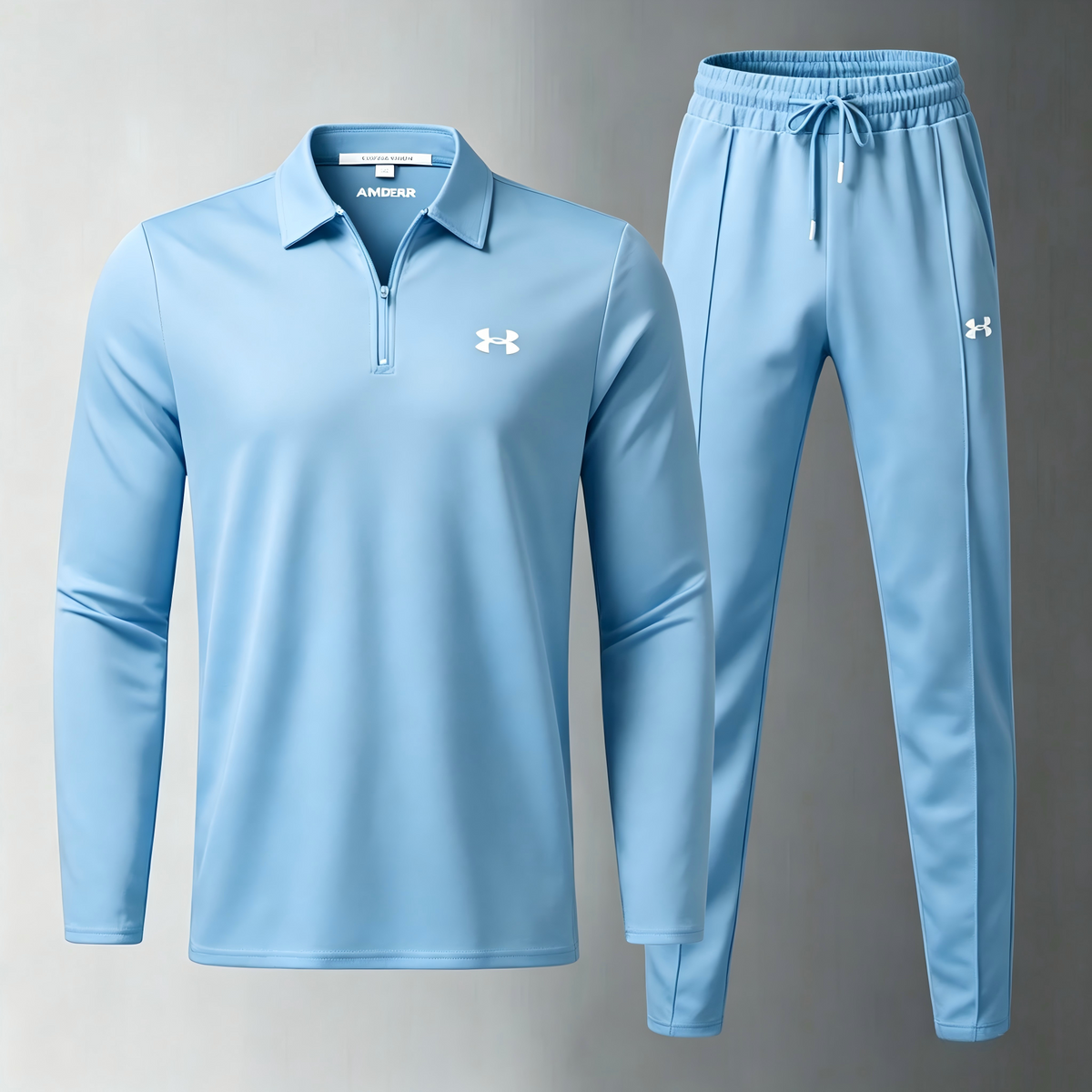 Men’s 2 Piece Tracksuit, Quarter Zip Long Sleeve Polo Top + Drawstring Jogger Pants Set, Casual Sports