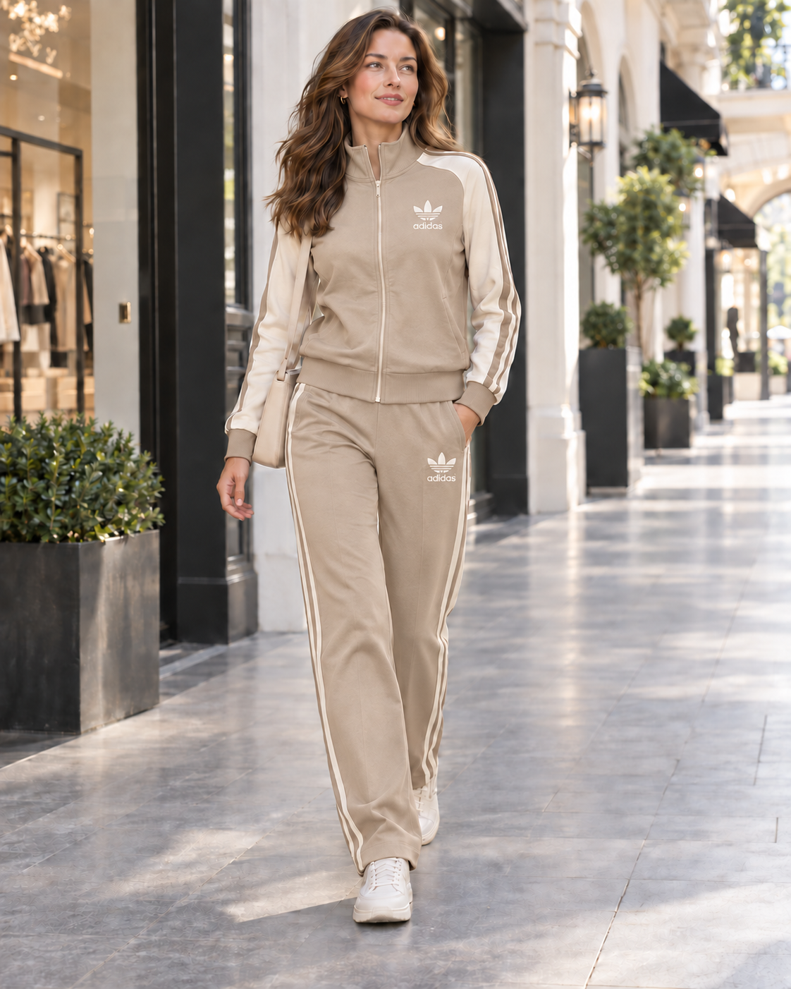 Women’s Color-Block Two-Piece Tracksuit – Full-Zip Jacket & Wide-Leg Pants